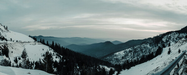 panorama of the mountains in winter
