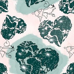Maps Heart Travel Pattern Background Hand Drawn Illustration	
