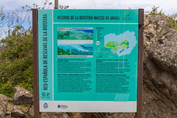 Signpost and information board for hikers and holidaymakers on the island of Tenerife, Canary...