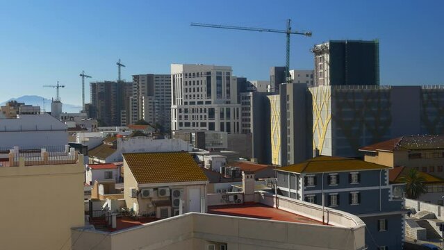 Gibraltar overview.  New construction with cranes looking South from Casemates