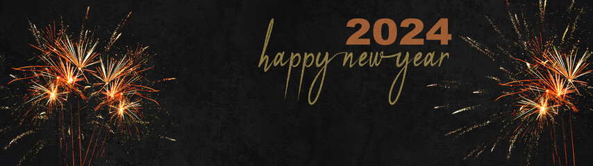 HAPPY NEW YEAR 2024 - Festive silvester background panorama greeting card banner long - Golden...