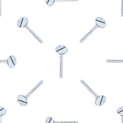 Watercolor steel bolts seamless pattern on white background.