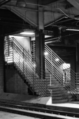 black and white industrial stairs