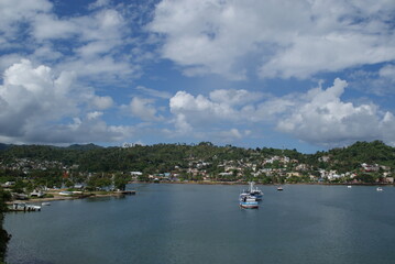 Fototapeta na wymiar View of the city of Samana from the Bay of the same name in the Dominican Republic