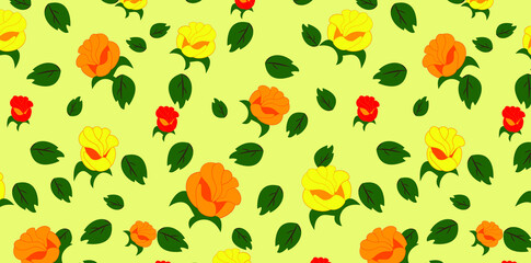Patterns for holiday packaging. Yellow and orange roses. Retro textile pattern. 