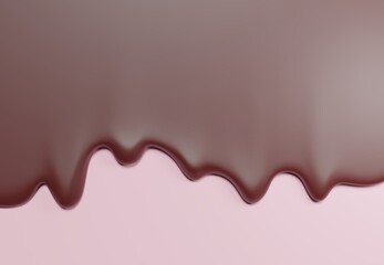 3D of flowing chocolate liquid texture on pink background