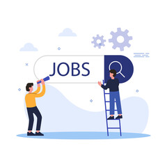 Job hiring and online recruitment concept with tiny people character. agency interview. select a resume process. template for web landing page, banner, presentation, social media. Vector illustration