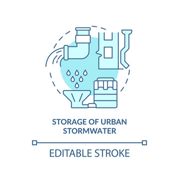 Storage of urban stormwater turquoise concept icon. Conserving urban biodiversity abstract idea thin line illustration. Isolated outline drawing. Editable stroke. Arial, Myriad Pro-Bold fonts used