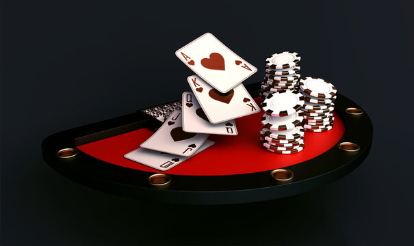 casino teble cards poker balckjack baccarat and chips gold  3d render 3d rendering illustration 