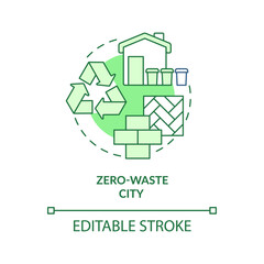 Zero-waste city green concept icon. Green urbanism principle abstract idea thin line illustration. Waste management. Isolated outline drawing. Editable stroke. Arial, Myriad Pro-Bold fonts used