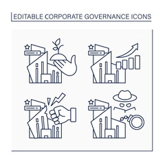 Corporate governance line icons set. Acceleration, sustainability,rebels, fraud. Business concept. Isolated vector illustrations. Editable stroke