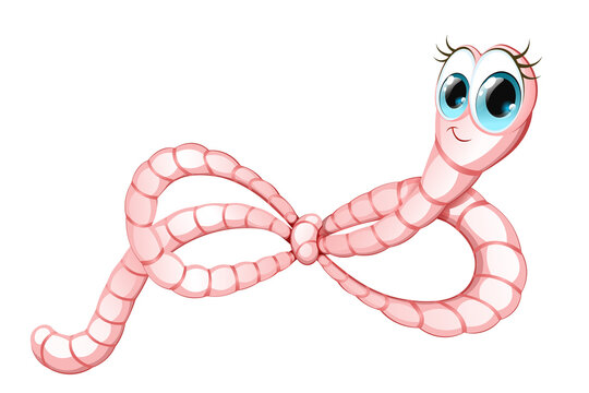 Cute cartoon funny worm girl tied in a bow.