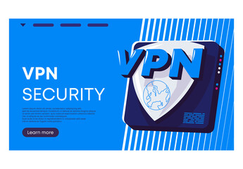 Vector illustration of a banner template for a website, with a VPN shield computer board, VPN security