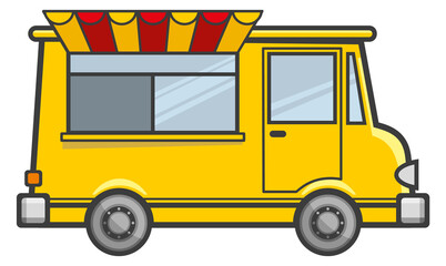 Fast food truck icon. Yellow street cooking vehicle