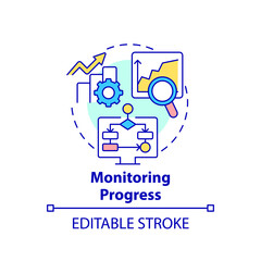 Monitoring progress concept icon. Business analytics task abstract idea thin line illustration. Market research. Live test. Isolated outline drawing. Editable stroke. Arial, Myriad Pro-Bold fonts used