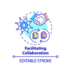 Facilitating collaboration concept icon. Application of business intelligence abstract idea thin line illustration. Isolated outline drawing. Editable stroke. Arial, Myriad Pro-Bold fonts used