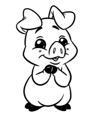 Fototapeta na wymiar Little cute pig animal coloring page cartoon illustration