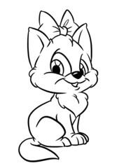 Cute little cat bow coloring page cartoon illustration