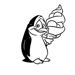 penguin joy big ice cream coloring page cartoon illustration