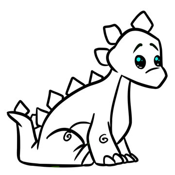 Little kind dinosaur sitting animal coloring page cartoon illustration