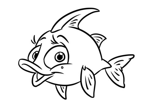 Little funny fish coloring page cartoon illustration