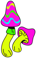 Pink mushrooms with rainbow caps