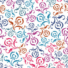 Seamless pattern of decorative floral vintage colorful design elements