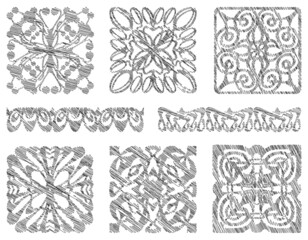 Set of scribble contour drawings various decorative design elements