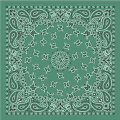Green bandana paisley fabric kerchief vector wallpaper - 500006779
