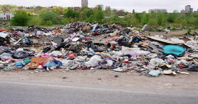 a wild dump in the city with a large amount of garbage