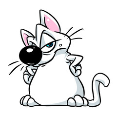 White cat parody animal character cartoon illustration