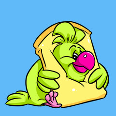 Parrot piece of bread breakfast birds cartoon illustration