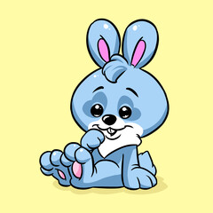 Little cute blue rabbit character animal cartoon illustration