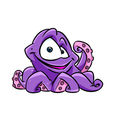 Little octopus purple character marine cartoon illustration