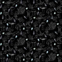 Vector seamless half-drop pattern, with mushrooms