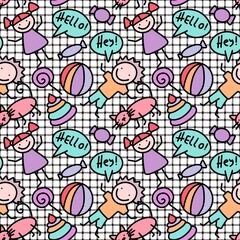 Cartoon seamless kids comic pattern for fabrics and textiles and packaging and gifts and wrapping paper
