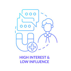 High interest and low influence blue gradient concept icon. Stakeholder mapping and analysis abstract idea thin line illustration. Isolated outline drawing. Myriad Pro-Bold font used