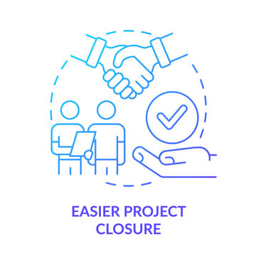 Easier project closure blue gradient concept icon. Process completion. Benefit of stakeholder management abstract idea thin line illustration. Isolated outline drawing. Myriad Pro-Bold font used