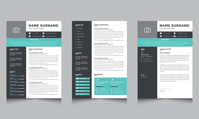 Fototapeta na wymiar Modern Resume Layout, Creative Resume and Cover Letter Templates with Gray Sidebar 