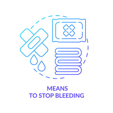 Means to stop bleeding blue gradient concept icon. First aid kit supplies. Action during war abstract idea thin line illustration. Isolated outline drawing. Myriad Pro-Bold font used