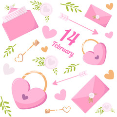 seamless pattern from key with heart shape. Vector background for Valentine day