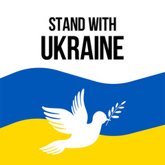Dove of peace on the background of the Ukrainian flag. Ukraine and Russia war. Military conflict. Stop world war. Symbol of peace and freedom on the background of the Ukrainian flag