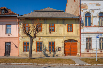 Old houses of historic centre in Kezmarok town, Slovakia, Europe.