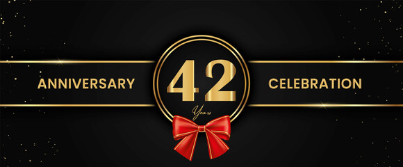 42 Year Anniversary Celebration Vector Template Design. 42 years golden anniversary sign, 42 years anniversary logo. Light bright symbol for event, invitation, party, award, ceremony, greeting vector