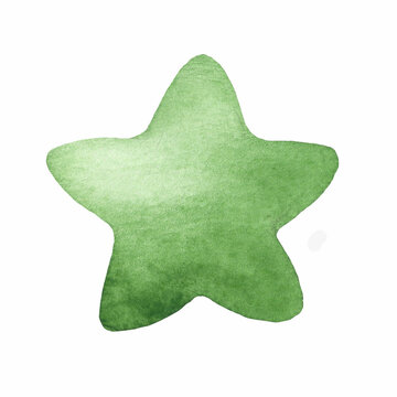 A green watercolor star painted by hand. Cute star for the nursery