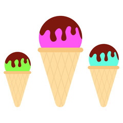Ice cream in the waffle cone. Delicious ice cream. Icon. Summer. White background. Vector illustration. EPS 10.