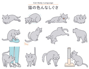 猫の色んなしぐさイラストセット