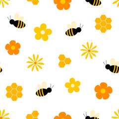 Seamless pattern bees vector illustration