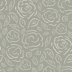 Fototapeta premium Cottage garden flowers seamless vector pattern background. Neutral line art farmhouse style. Hand drawn country flowers botanical outline backdrop.Cottagecore aesthetic textural all over print.