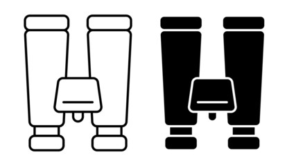 Linear icon, binoculars to observe distant objects. Equipment for campaigns and military operations. Simple black and white vector isolated on white background